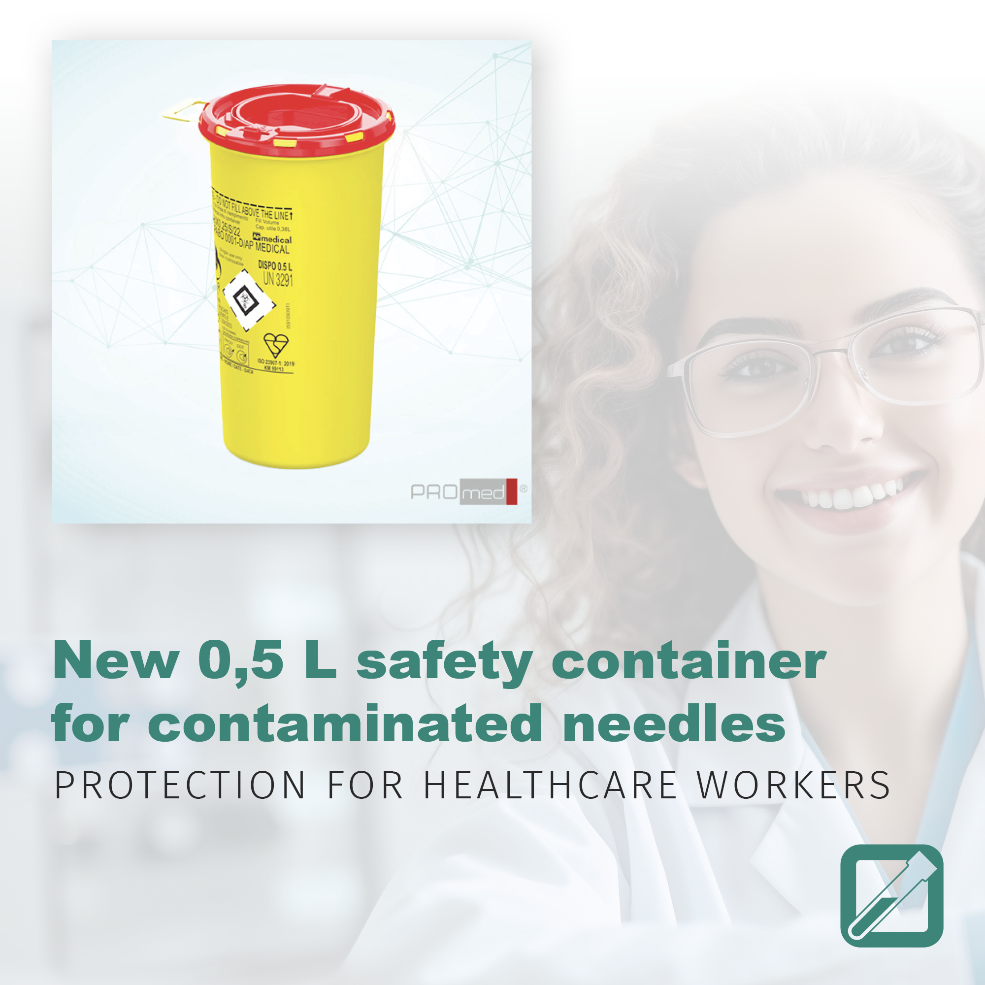 New 0,5 L safety container for contaminated needles